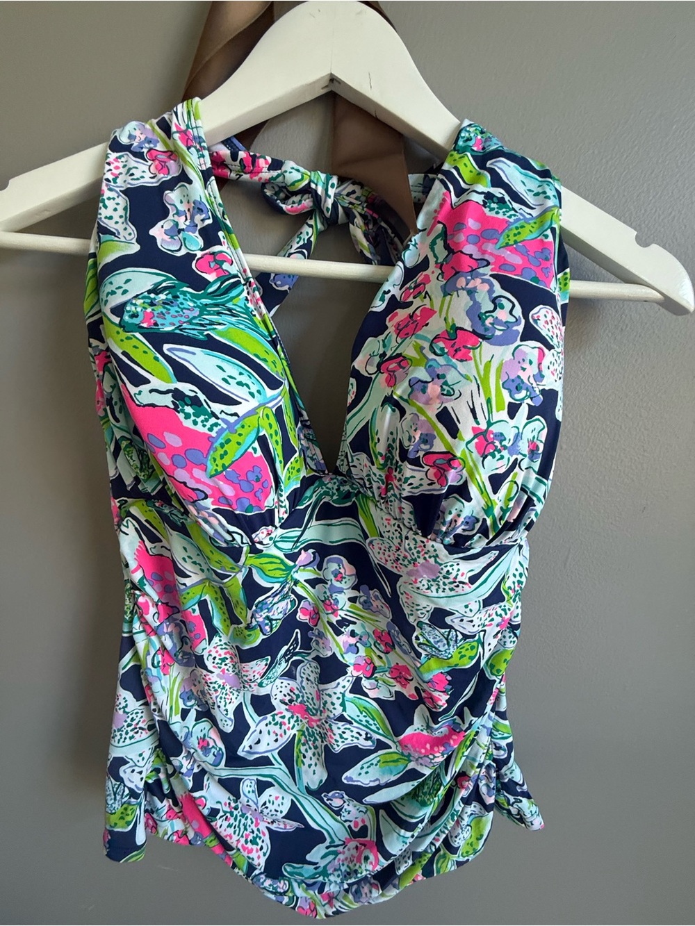 Lilly Pulitzer Navy Floral Halter One-Piece with Pink & Lime Accents
